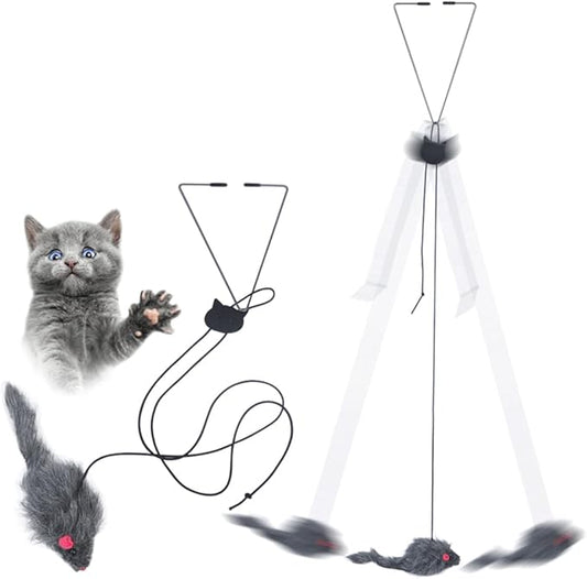 Kalimdor Interactive Cat Feather Toys,Retractable Teaser Toy ，Hanging Interactive Toys for Indoor Cats Kitten Play Chase Exercise, Kitten Mental Exercise Toys (2 Pack)