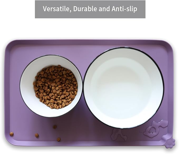 Hoki Found Silicone Pet Food Mats Tray - High-Lips Pet Dog Cat Bowl Mats - Dog Pet Cat Feeding Mat - Waterproof Dog Cat Food Mats -Pet Water Mats for Floors - Amethyst