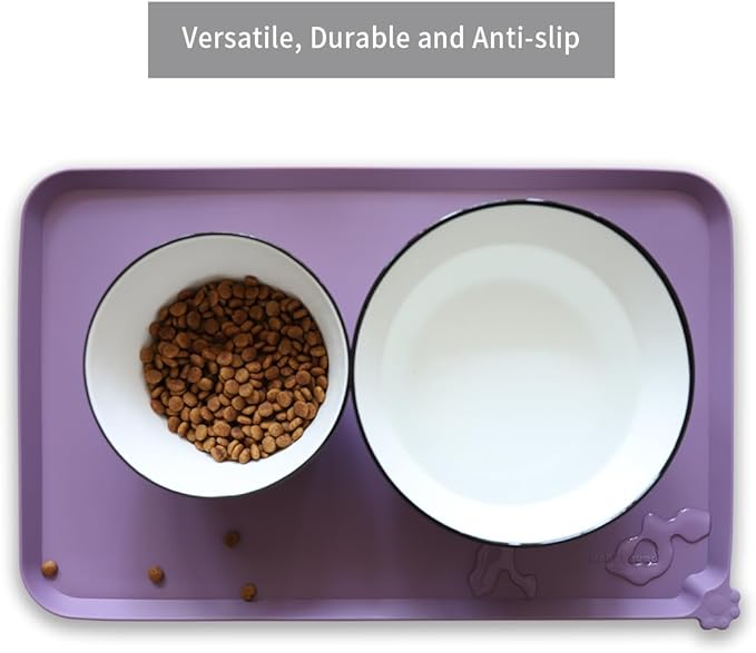 Hoki Found Silicone Pet Food Mats Tray - High-Lips Pet Dog Cat Bowl Mats - Dog Pet Cat Feeding Mat - Waterproof Dog Cat Food Mats -Pet Water Mats for Floors - Amethyst