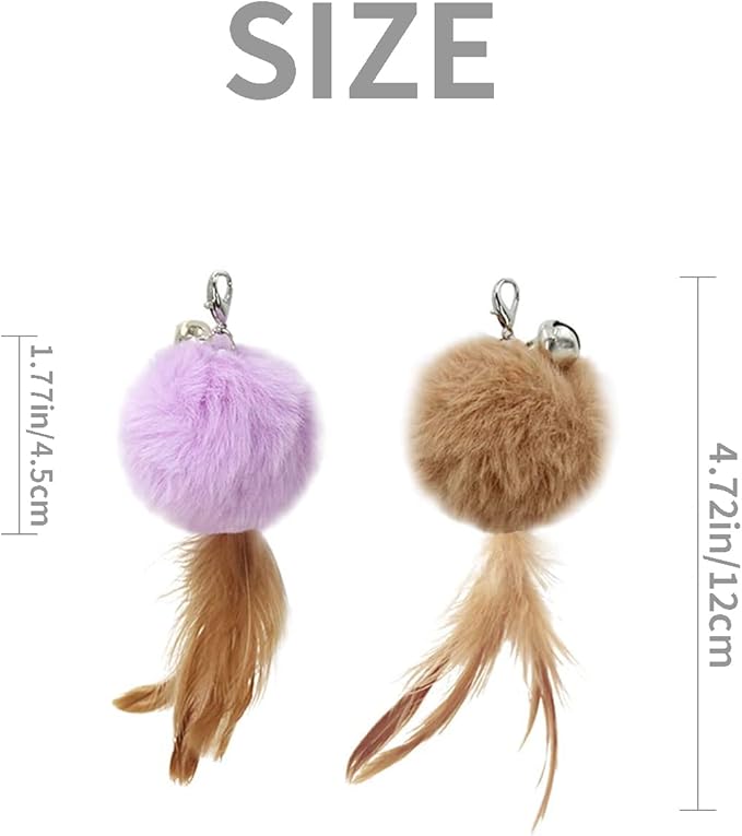 Cat Fluffy Feather Toys Replacement Cat Toy Wand Refills, 6 Pieces Fluffy Cat Toy Feathers Refill, Interactive Cat Teaser Wand Attachments, with Bell