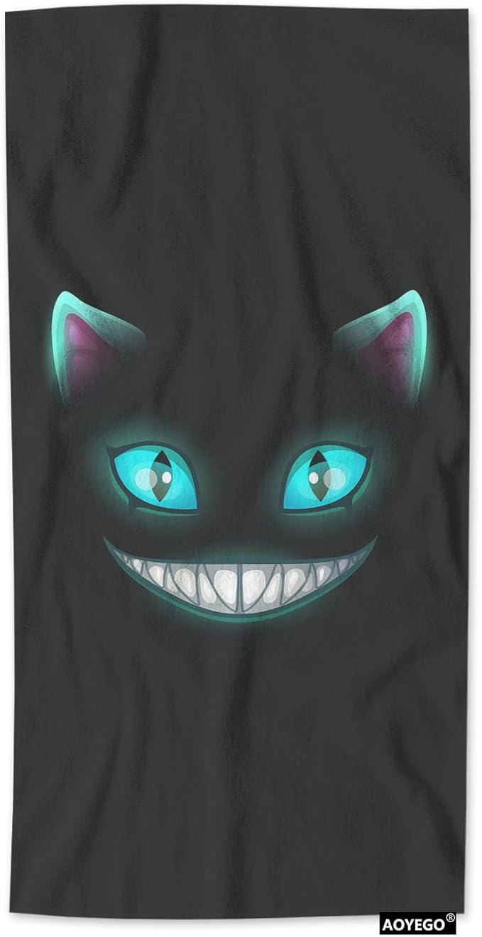 AOYEGO Black Cat with Green Eyes Hand Towels Scary Smile Kitten Face On Dark Night Highly Absorbent Soft Towels Bathroom Beach Kitchen Spa Gym Face Towel 15x30 Inch
