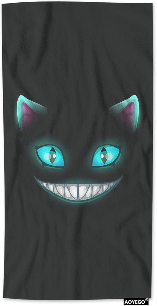 AOYEGO Black Cat with Green Eyes Hand Towels Scary Smile Kitten Face On Dark Night Highly Absorbent Soft Towels Bathroom Beach Kitchen Spa Gym Face Towel 15x30 Inch