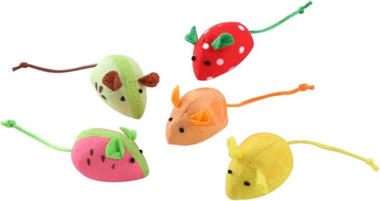 Catnip Cat Mice Toys Interactive Mouse Cat Toy for Indoor Adult Cats Kitten Kitty Baby Cat Chew Exercise Toy Fruit-Shaped Mice Cat Toy Set - 5PCS
