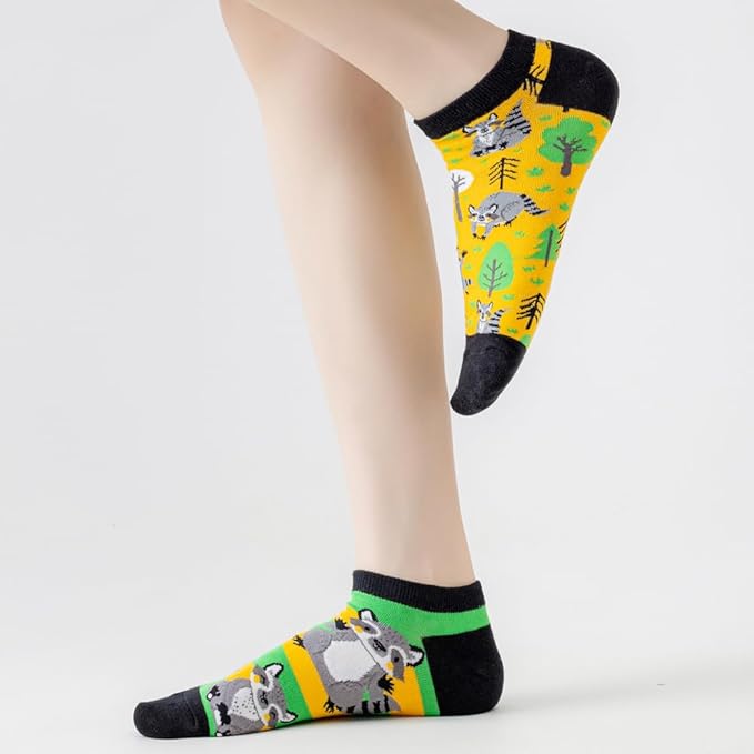 2 Pairs Funny Cartoon Animal Print Cotton Ankle Socks for Women Teens