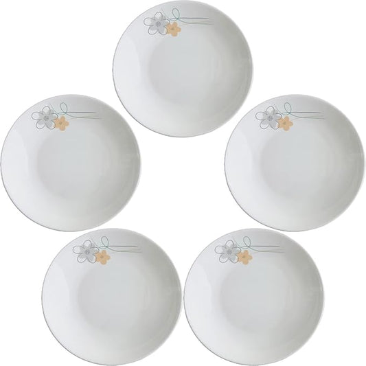 5 Pack Porcelain Plates with Yellow Flower Pattern, 7 inch Large Dessert Salad Ceramic Dinner Plates, Ceramic Dessert Dishes for Steak, Pasta, Pizza, Appetizer ( Dishwasher Safe & Microwave Safe)