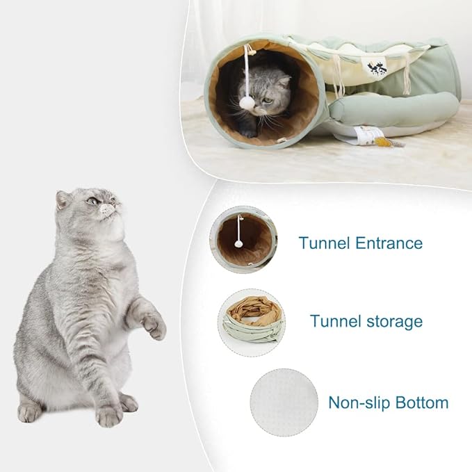 Tunnel for Indoor Cats, Collapsible Washable Cat Bed Tunnel, Cat Play Tunnel Toy for Small Medium Large Cats