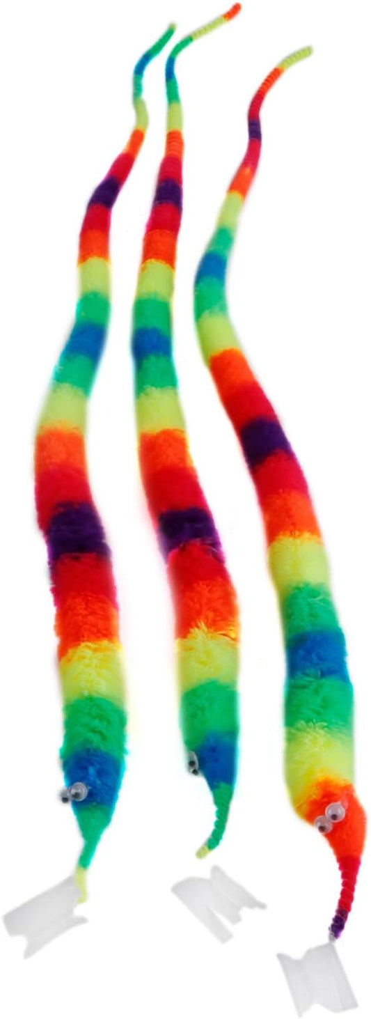 3 PCS Rainbow Fuzzy Worm Toys String Pets,Large Fuzzy Worms On String Bulk Trick Toy Party Favors for Kid Cat (19 Inch)