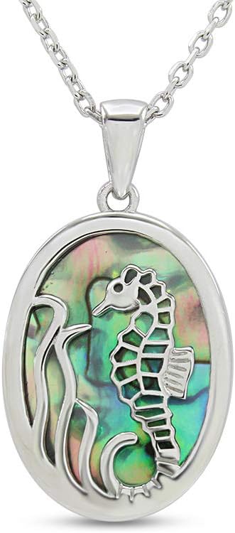 AFFY Abalone Shell Animal (Starfish, Dolphin, Seahorse, Frog, Dragonfly, Whale Tail, Turtle) 14K White Gold Over Sterling Silver Pendant Necklace Jewelry Gift For Her