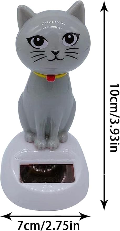 BWESOO Gray Cute Solar Powered Dancing Cat Figure - Swinging Solar, Cat Figurine Statue Swinging Car Dashboard Decoration Ornaments Dancing Car Dashboard Office Home Desk Decor