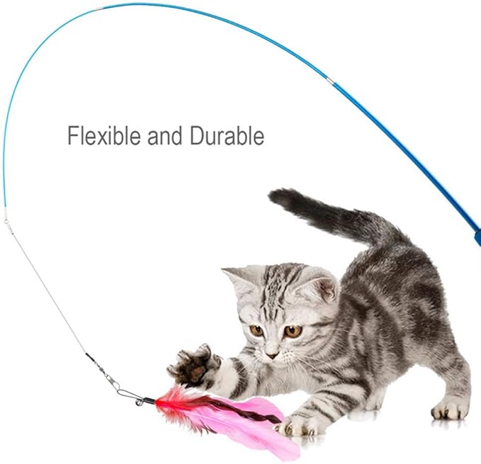 Retractable Cat Wand, Interactive Catcher Teaser Cat Toy 3-Section Teaser Cat Wand Fishing Pole Toy Exerciser for Cat and Kitten (Not Include Replacement)