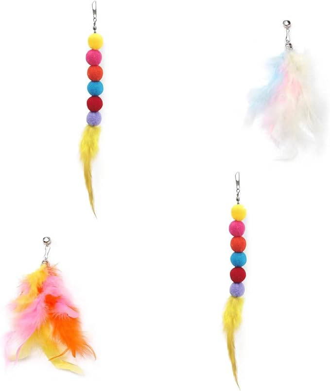 Cat Wand Toy for Indoor Cat Fishing Pole Kitten Feather Teaser Stick in Wood Handle Hunting Toys with Bells for Boredom and Chase an Ideal Kitty Pet Birthday (5 PCS)