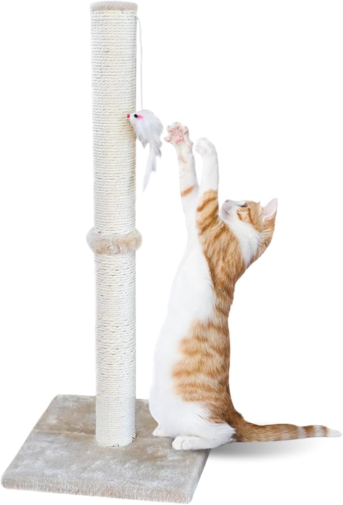 KINGROCK Tall Cat Scratching Posts for Indoor Cats,Cat Scratching Post with Plush Toys for Kittens or Smaller Cats,Premium Sisal Post for Cats at All Ages with Reinforced Stable Base