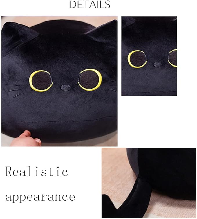 Black Cat Stuffed Animal Plush Toy Creative Cat Shape Soft Pillow Toys Gifts Cute Dolls for Girlfriend Kids Baby Girls, 25cm/9.8in