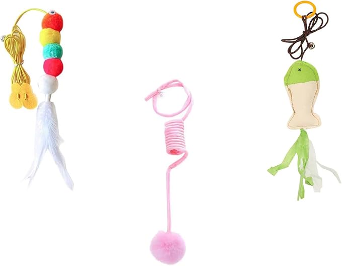3 PCS Cat Toy Door Hanging Teaser Cat Swing Toy Interactive Toy Hanging Door Retractable Cat Wand Toy Interactive Hanging Cat Toy Cat Mental Exercise Toy Cat Feather Toy for Play Chase