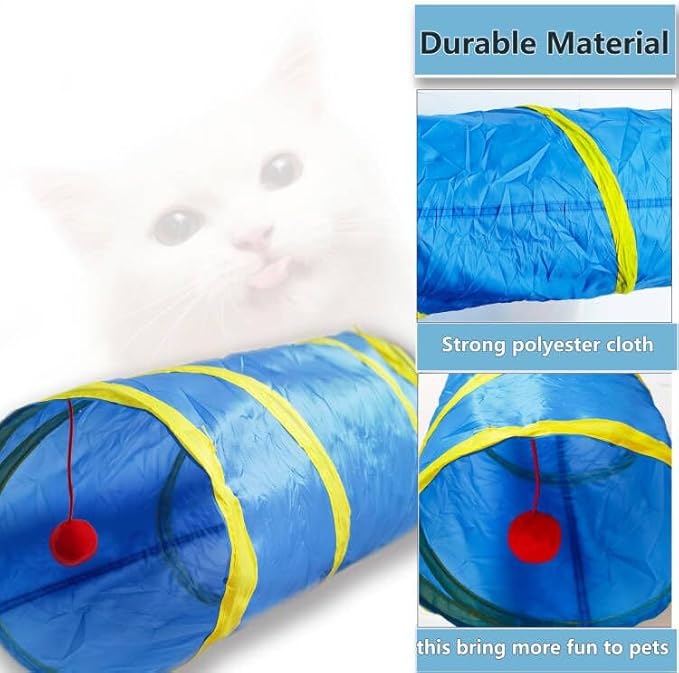 Cat Tunnel Tube Toys，Tunnels for Indoor Cats, 2 Way Collapsible Interactive Toy with Balls for Rabbits, Kittens, Ferrets, Puppy