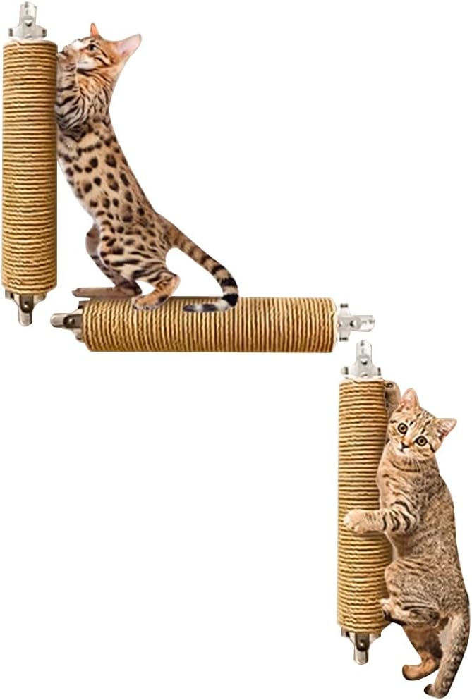 La La Pet® 3 Pack Punch Free Glass Wall Mount Cat Scratching Post Sisal Cat Scratcher Post Cat Wall Climbing Scratcher Cat Wall Furniture Cat Claw Scratcher for Indoor