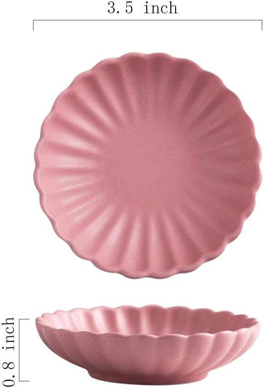 3.5 Inches Flower Shape Ceramic Sauce Dish,Mini Side Seasoning Dish,Condiment Dishes/Sushi Soy Dipping Bowl,Snack Serving Dishes,Porcelain Small Saucer Set(Set of 4)