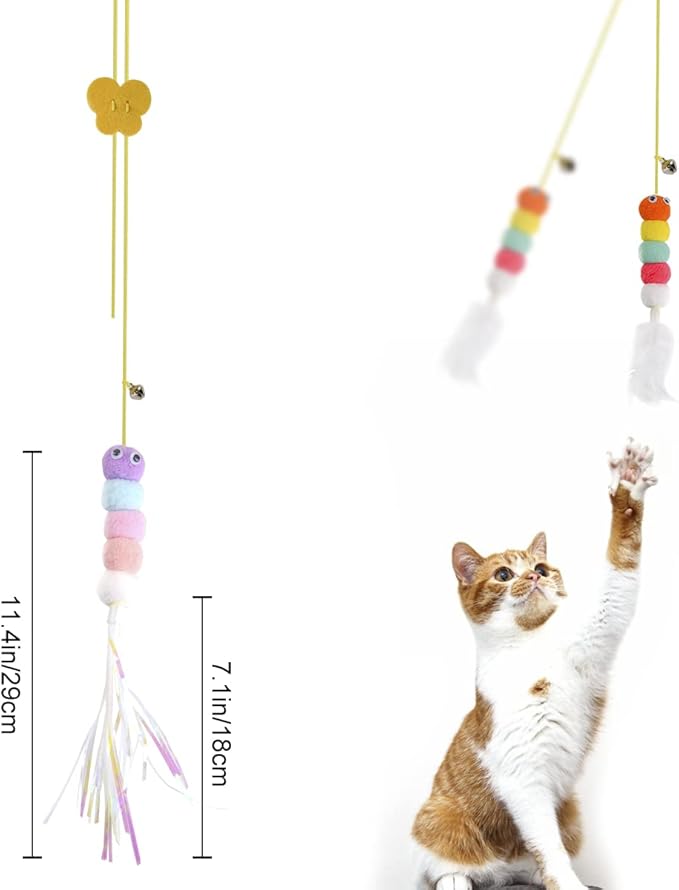 Cat Toys for Indoor Cats, Interactive Cat Toy Wand Kitten Toys to Play Chase Exercise Cat String Pet Puzzle Toy for Cats Kittens, 2pcs