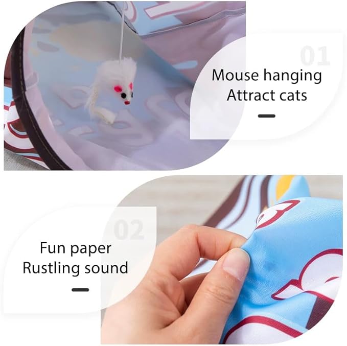 Creative Potato Chip Bag Folding Ring Paper Cat Tunnel Cat Toy Self High Fun Hide and Seek Rolling Dragon Channel Cat Drill Bag with Hanging Toy Pet Supplies (Brown)