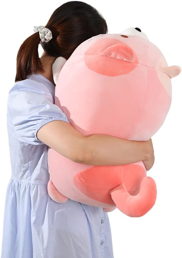 AIXINI 13.7 inch Cute Cat Plush Pillow Stuffed Squishy Animal Cylindrical Body Pillow, Super Soft Fat Cat Chubby Kitten Kawaii Pillow-Pink