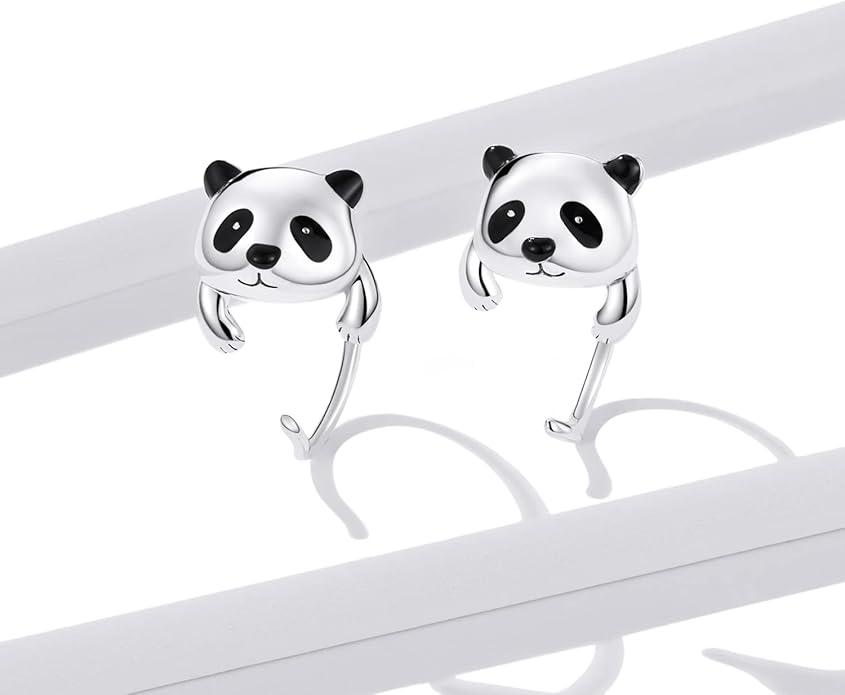 BISAER 925 Sterling Silver Half Huggie Hoop Earrings Cute Cat Dog Panda Animal Earrings for Women Jewelry Gifts