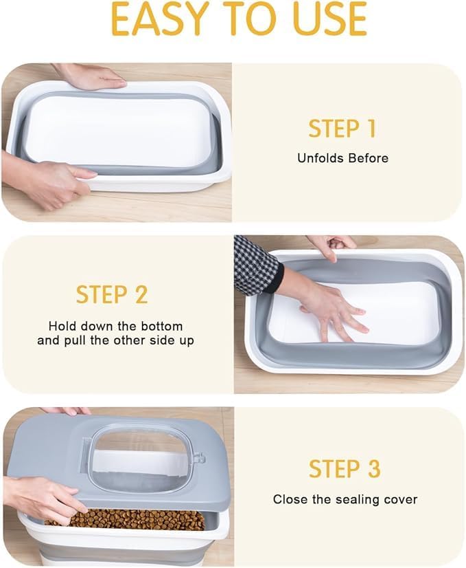 Collapsible Dog Food Container,10-13 LB Cat Food Containers Bin with Lids, Large Pet Food Storage Containers,Dry Food Storage Containers Can Be Use As Cereal Rice Storage Bin, grey