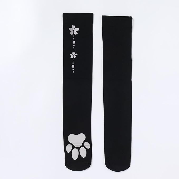 ABAFIP Women Cute Kawaii Cat Paw Print Thigh High Socks Kitten Claw Above Knee Sheer Hosiery Stockings