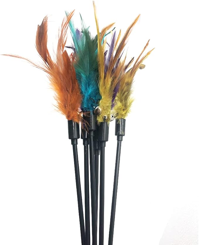 IUHKBH Cat Wand Toys, 6 PCS Interactive Cat Teaser Wand Cat Feather Toys with Bell for Indoor Cats, Kitties