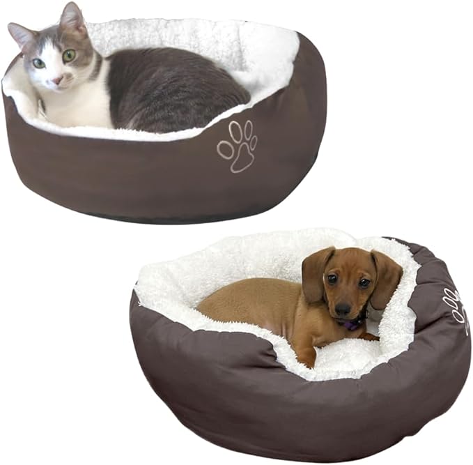 Evelots Warm Pet Bed for Cats or Small Dogs - Calming, Anti-Anxiety, Soft, Cozy Donut Cuddler -Removeable Fluffy Sherpa Insert- Machine Washable -Fleece Lining- Non-Slip Bottom -Assorted Colors