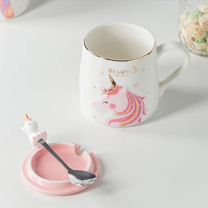 BigNoseDeer Unicorn Mug Cute Ceramic Coffee Mug with Lovely Unicorn Spoon, Morning Cup Novelty Coffee Tea Milk Christmas Mug Gift for Girls Magic Unicorn Lovers 380ML (BFF Unicorn)