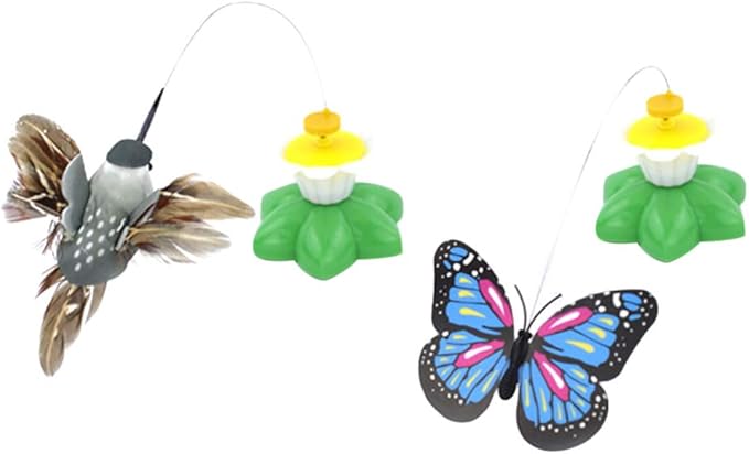 Ipetboom Pet Cat Toys 2 Pcs Automatic Interactive Kitten Toy, Cat Wand Toy Hummingbird Butterflies Cat Teaser Self Rotating Cat Toy Pet Teaser Stick for Cat Kitten