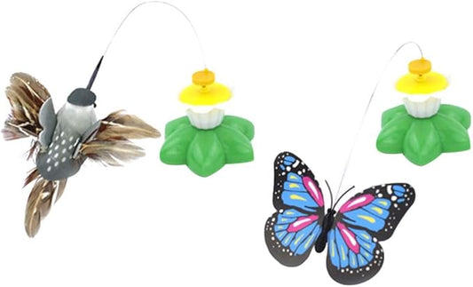 Ipetboom Pet Cat Toys 2 Pcs Automatic Interactive Kitten Toy, Cat Wand Toy Hummingbird Butterflies Cat Teaser Self Rotating Cat Toy Pet Teaser Stick for Cat Kitten