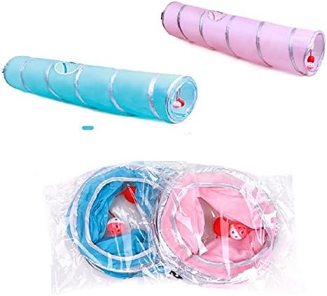 2 Way Cat Tunnel Pet Play Tube - Collapsible Tunnel for Small Pet/Cat/Kitty/Doggy/Rabbit (Blue)