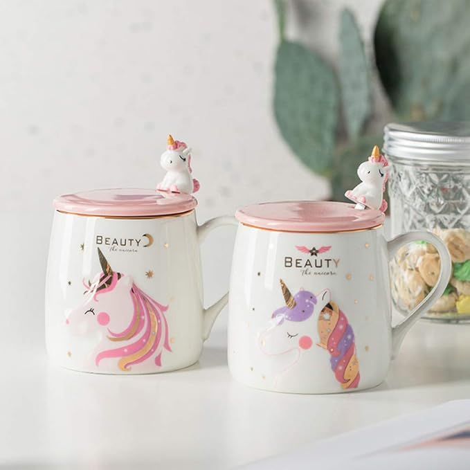 BigNoseDeer Unicorn Mug Cute Ceramic Coffee Mug with Lovely Unicorn Spoon, Morning Cup Novelty Coffee Tea Milk Christmas Mug Gift for Girls Magic Unicorn Lovers 380ML (BFF Unicorn)