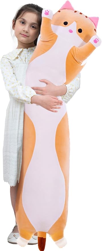 Giant Cat Pillow Plush Cartoon Kitty Sleeping Hugging Pillow, Cuddly Soft Long Kitten Body Pillow Doll Cat Cushion Toy for Kids Girlfriend (Yellow, 70cm/27.55inch)