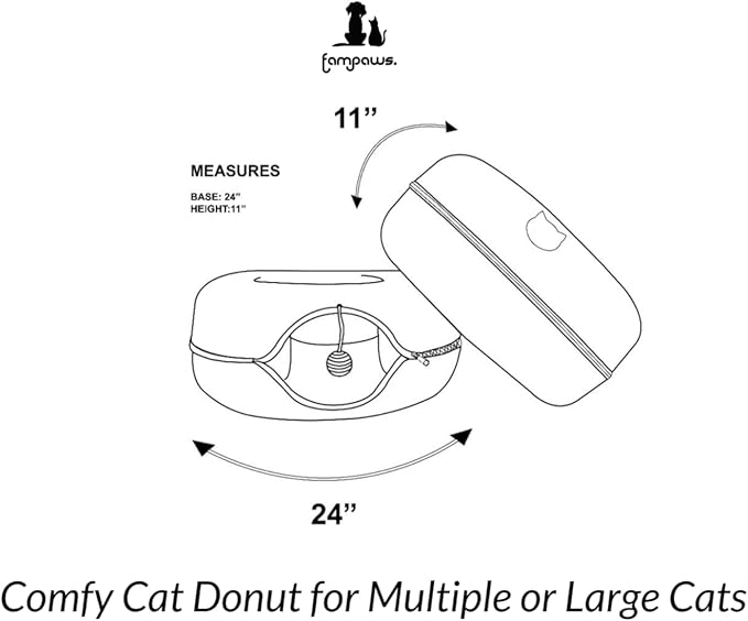 Large (24 Inch) Peekaboo Cat Cave for Multiple & Large Cats, Cat Caves for Indoor Cats Up to 30 Lbs, Scratch Detachable & Washable, Cat Tunnel Bed (Light Grey)