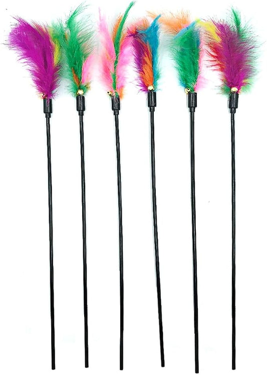 IUHKBH Cat Feather Toys, Interactive Cat Wand Toys Cat Teaser with Bell - 18'' Long Feather Wand for Cat and Kitten (6 Pcs)