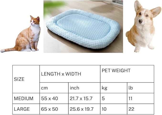 Pet Cooling Mat for Cats and Small Dogs, Self Cooling Fabric, Lightweight, Soft and Comfortable, Leak-Proof, Washable, Cozy Sleeping mat, Indoor/Outdoor (Blue, Medium)