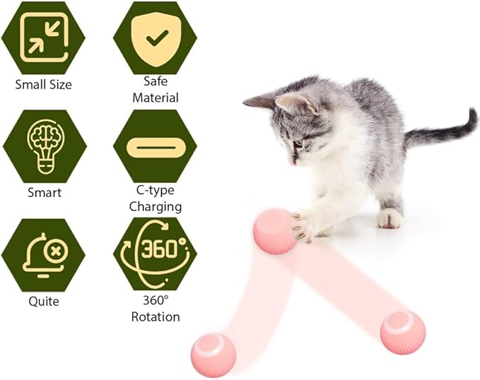 Interactive Smart Cat Ball,Quiet Cat Toys for Indoor Cats Adult Automatic 360° Rotating Kitten Toys,Intelligent Automatic Mobile Ball USB Charging Pet Toy,Fun Gift for Kitten. (Pink)