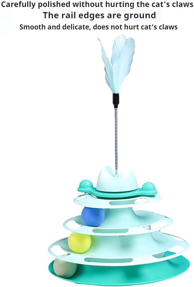 Cat Tower with Track Ball and Feather, Interactive Cat Toy for Indoor Adult Cats(Orange)