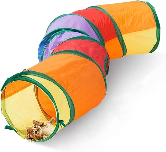 Cat Tunnel with Play Ball, Interactive Peek-a-Boo Cat Toys Cat Tube Toy, Colorful S-Tunnel