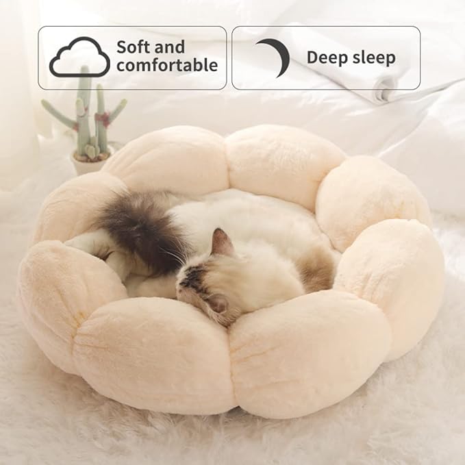 Soft Plush 21" Cute and Cozy Flower Dog Cat Bed with Non-Slip Bottom Luxury Orthopedic Cushion Beds for Indoor Kitty or Puppy, Warmth and Machine Washable (Small, Green)