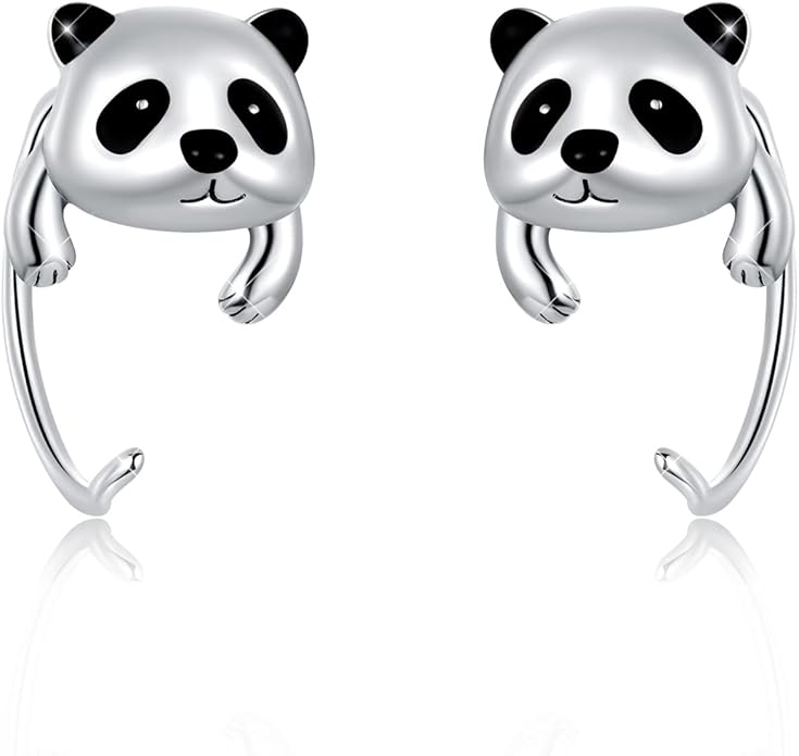 BISAER 925 Sterling Silver Half Huggie Hoop Earrings Cute Cat Dog Panda Animal Earrings for Women Jewelry Gifts