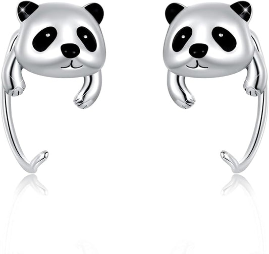 BISAER 925 Sterling Silver Half Huggie Hoop Earrings Cute Cat Dog Panda Animal Earrings for Women Jewelry Gifts
