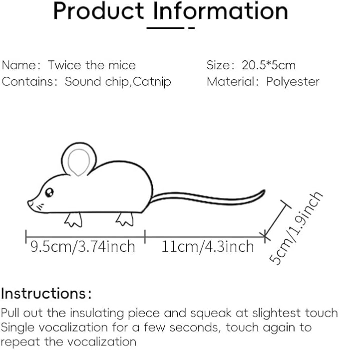 Cat Mice Toys Catnip Indoor Toy Interactive Kitten Toy for All Breeds Cats Lifelike Mouse Sound Realistic Mouse 2 Pack (2 Pack Mouse), Small