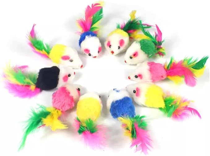 Soft Fleece False Mouse Cat Toys Colorful Feather Funny Playing Toys Soft sisal cat Toys Mouse Plush Set