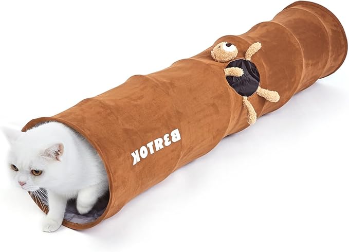 Cat Tunnel, Collapsible Pop-up Pet Tube with Play Ball Toys, 2-Way Cat Tunnels for Indoor Cats, Kitty Tunnel Bored Cat Pet Toys, Peek Hole Toy Ball