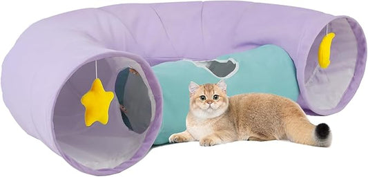 Cat Tunnel,Cat Tunnels for Indoor Cats Collapsible Large Cat Tunnel Cute Cat Tunnel Toy for Cat,Kitten,Puppy,Rabbit,Purple