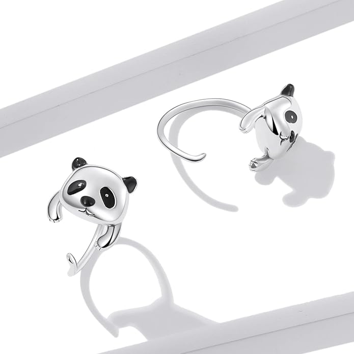 BISAER 925 Sterling Silver Half Huggie Hoop Earrings Cute Cat Dog Panda Animal Earrings for Women Jewelry Gifts