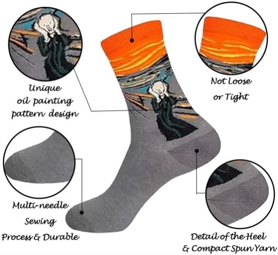 5 Pairs Womens Fun Famous Painting Patterned Art Socks Cotton, Printed Cool Novelty Funny Socks for Women